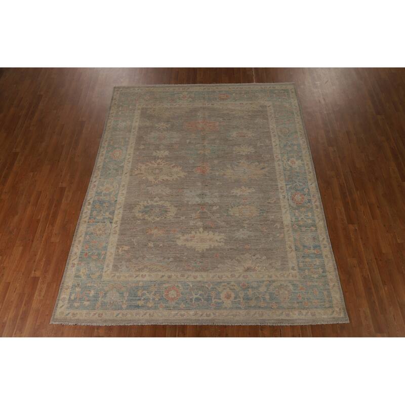 Hand Knotted Oriental 100% Wool Carpet Transitional All-Over Greys & Charcoal Oushak Area Rug - 9' 11'' X 7' 10''