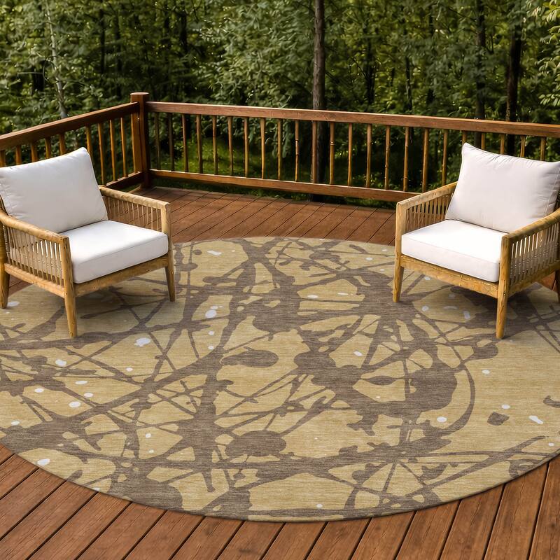 Machine Washable Indoor/ Outdoor Modern Campo Chantille Rug - Gold - 8' x 8'