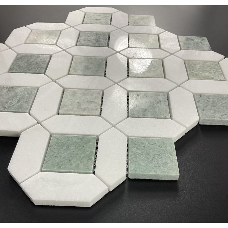 Ming Green and Thassos White Marble Floor and Wall Tile (Set of 10) - Case (10 Sheets)