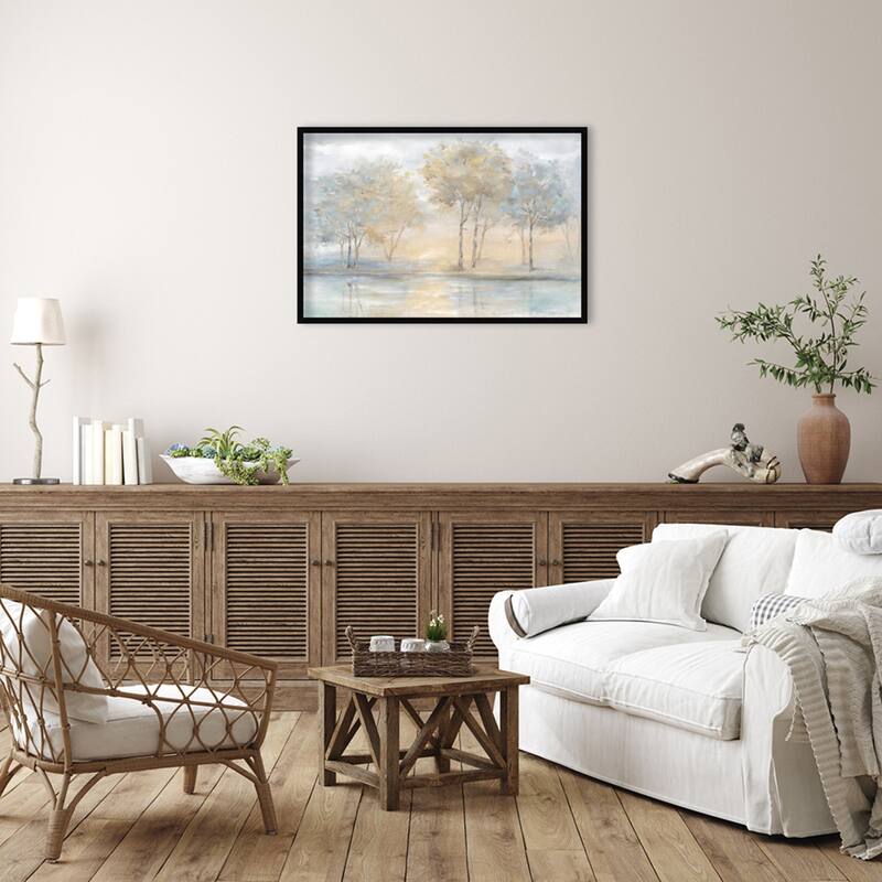 Serene Trees Landscape by Cynthia Coulter Wood Framed Wall Art Print - Svelte Noir Black