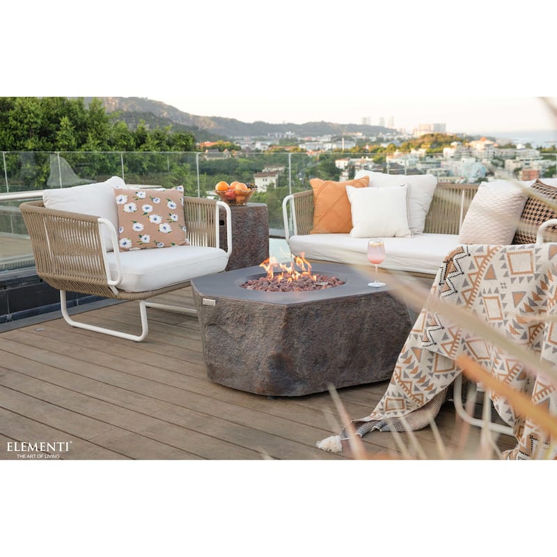 Elementi Columbia 45,000 BTU Concrete Propane Fire Table with Lava Rocks & Cover - 41.7 X 41.7 X 15.7