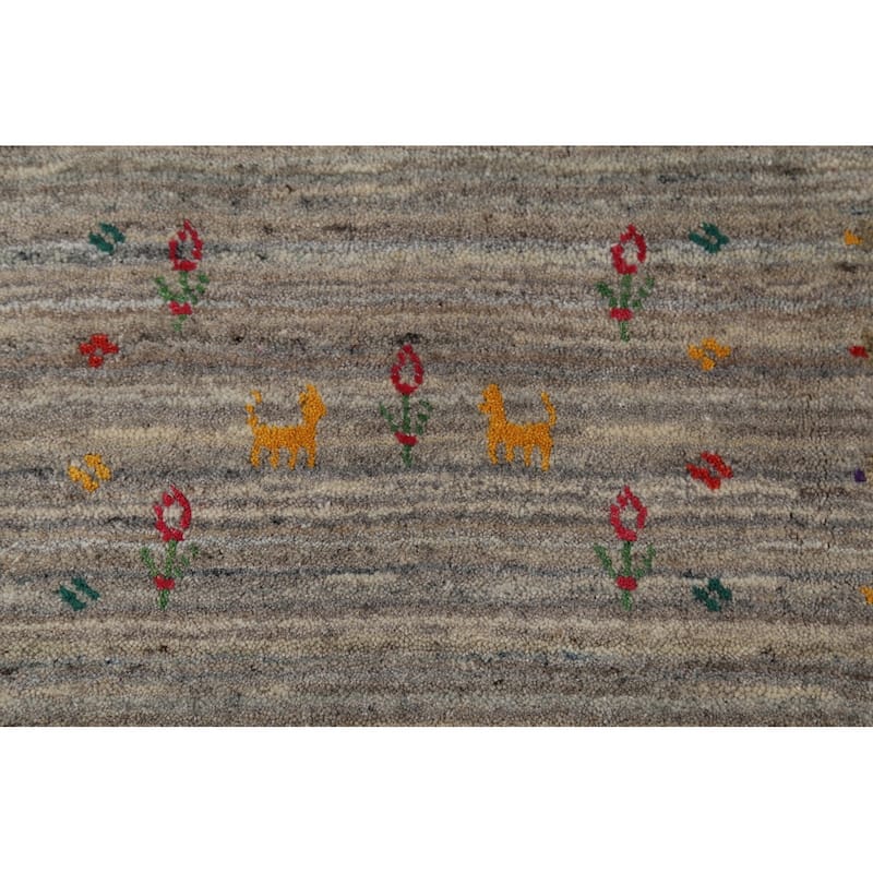 Striped Tribal Gabbeh Indian Square Area Rug Hand-Knotted Wool Carpet - 8'0"x 7'11"