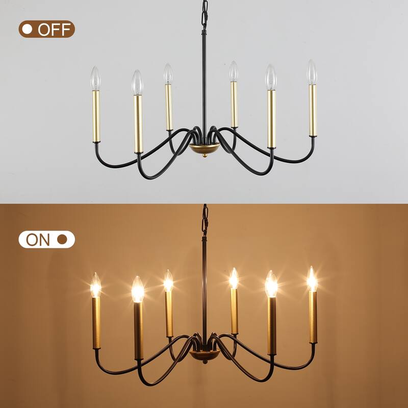 25.59'' W 6-Light Simple Candle Chandelier, Industrial Chandelier, Traditional Metal Ceiling Light for Dining Living Room