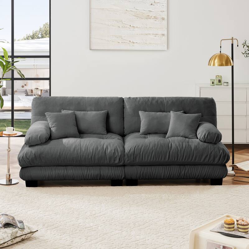 Oversized Modular Sectional Sofa, Chenille Deep Seat 2-Seater Sofa, Upholstered Cloud Couch with Lumbar Pillows & Throw Pillows