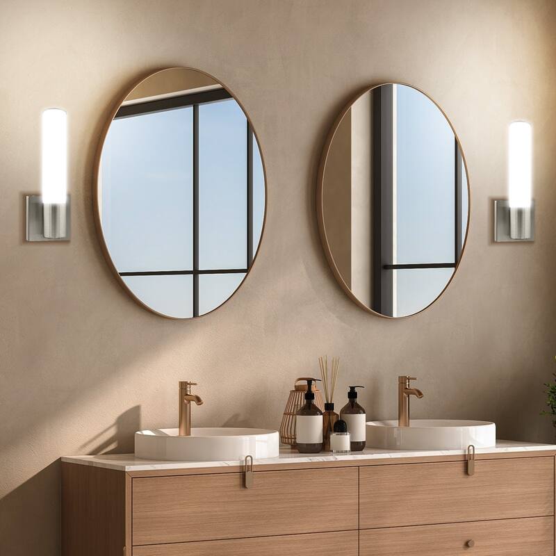 Luxrite 14" Modern LED Wall Sconces Set of Two, Brushed Nickel, Bathroom Vanity Light Fixtures, 5 Color Options...