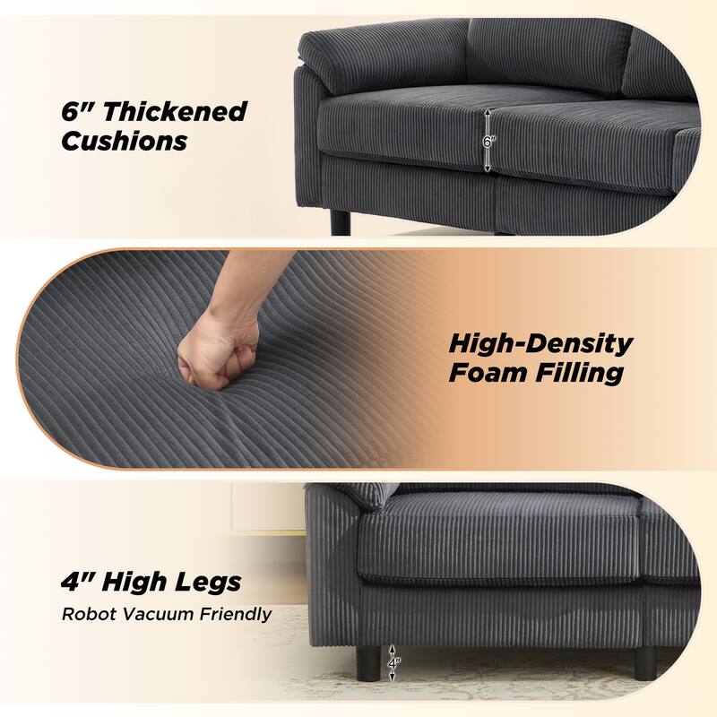 116.5" Modern Corduroy Upholstered Sectional Sofa Rectangle 4-Seater Sofa