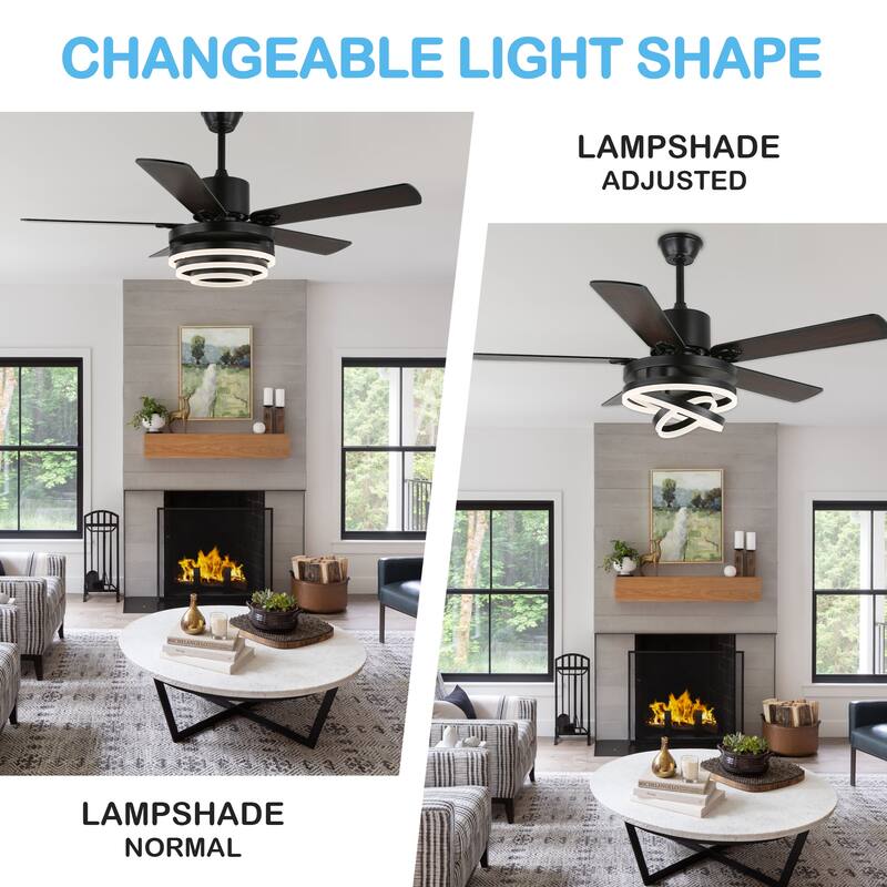 Oaks Aura 52in. DIY Shade Modern Reversible Ceiling Fan with Light, 6-Speed Silent Motor Ceiling Fan with Remote for Large Room