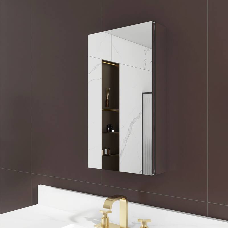 Rectangular Aluminum Recessed Mount/Surface Mount Medicine Cabinet with Mirror and Adjustable shelves