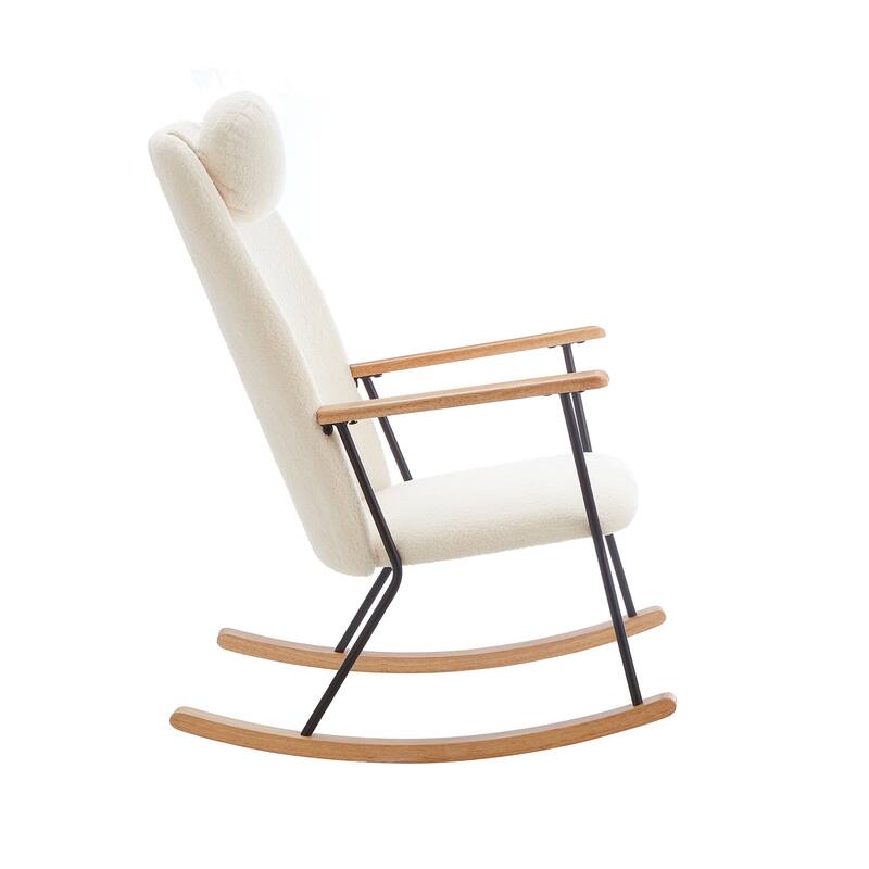 Adjustable Headrest Pillow Rocking Chair Accent Chair with High Backrest