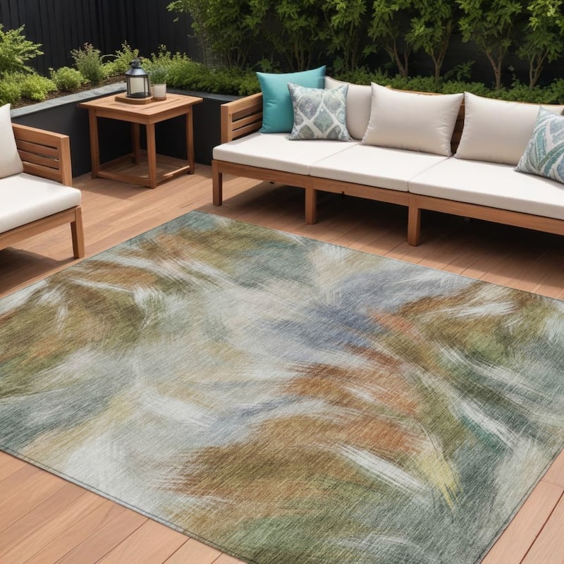 HomeRoots Abstract Transitional Rectangle Outdoor Rug - 10' X 14'