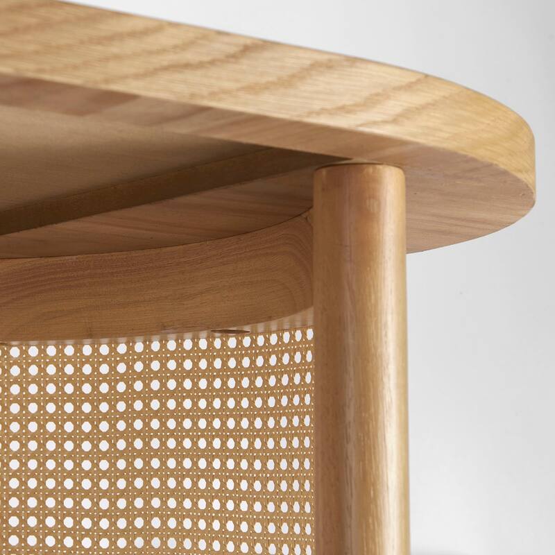 48" Oval Solid Oak Rattan Coffee Table