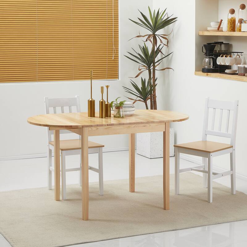 55" Solid Wood Kitchen Table, Drop Leaf Tables for Small Spaces