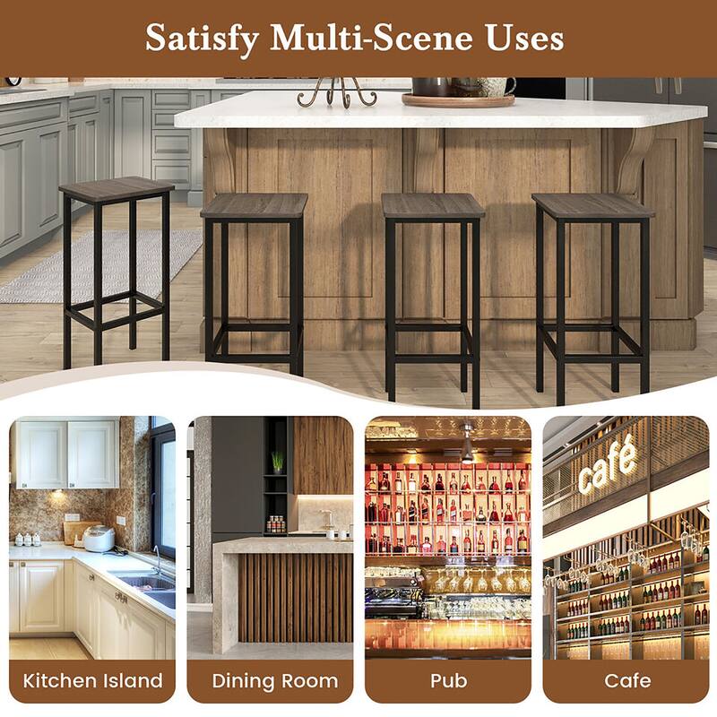 Gymax 4PCS 26'' Bar Stool Set w/ Metal Frame Footrest Backless Counter