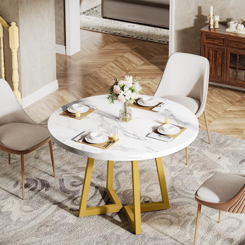 Small Dining Table for 4, 31.5 Inches Industrial Dinner Table with Metal Base