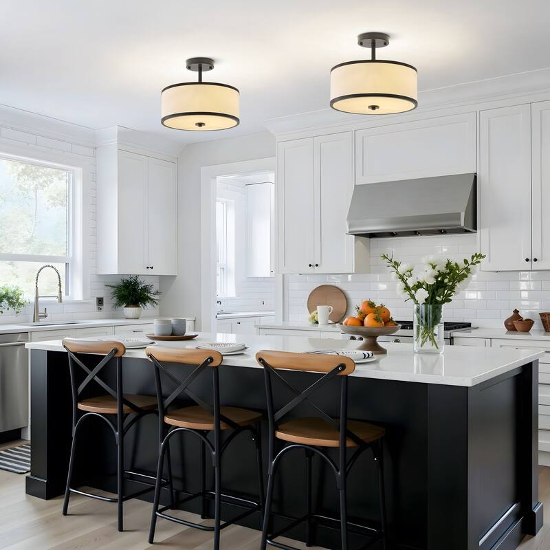 Starsky Modern 3-light Fabric Drum Semi Flush Mount