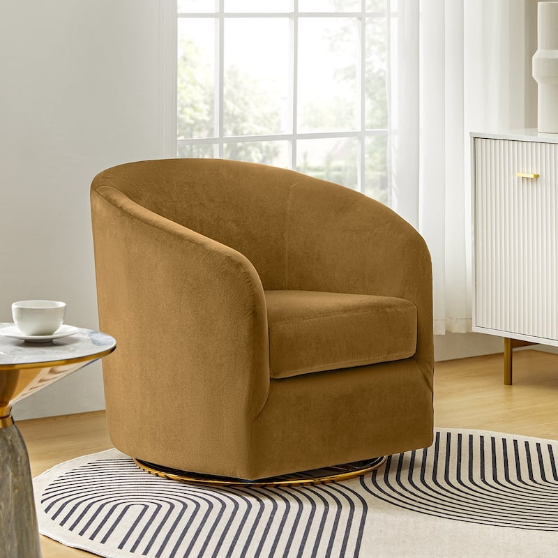 Eleuterio Modern Velvet Curved Swivel Accent Barrel Chair with Metal Base by HULALA HOME