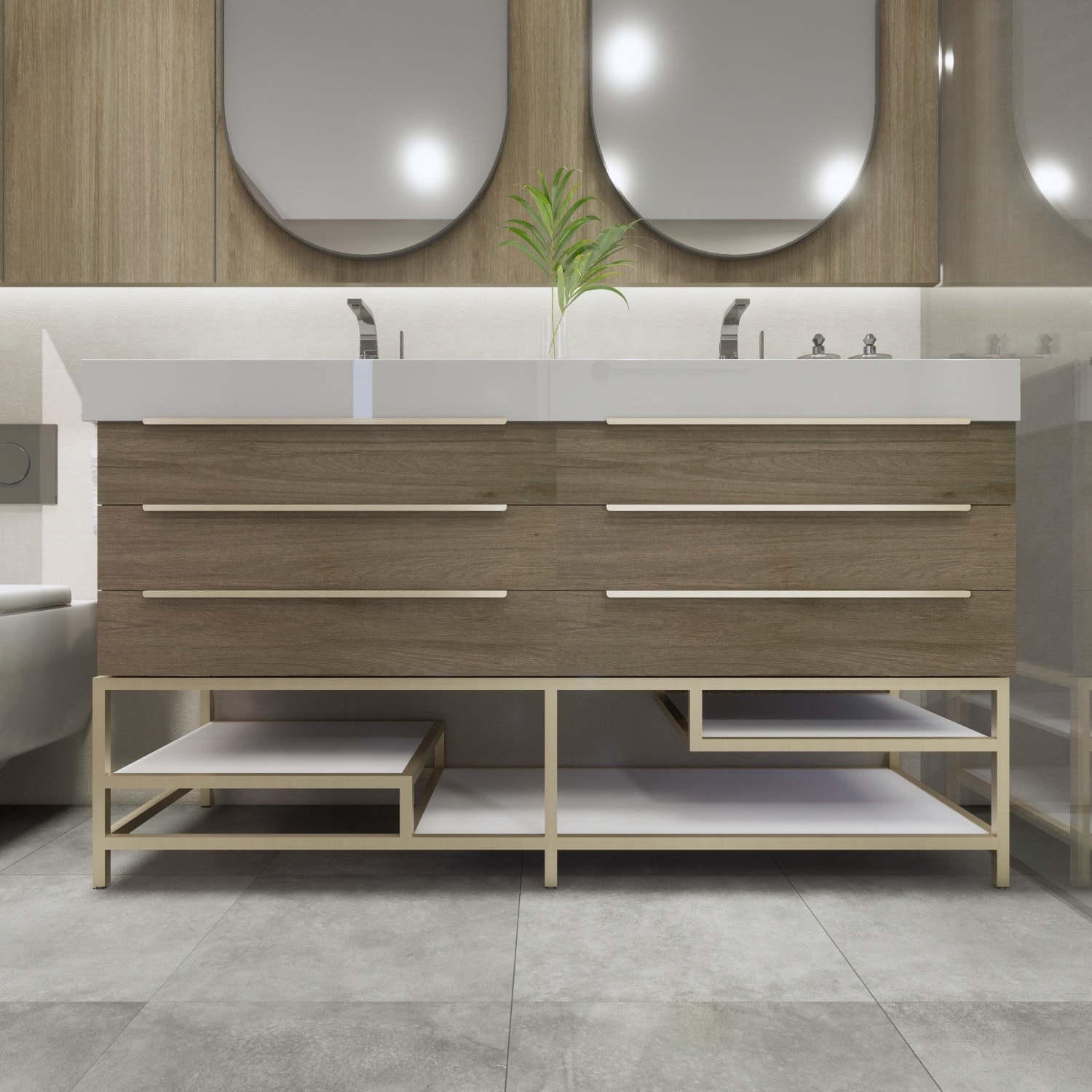 Noble 60" Free-standing Vanity with Reinforced Acrylic Double Sink