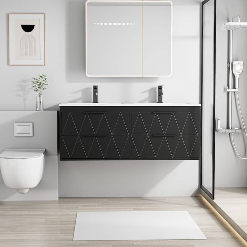 24"/30"/36"/48" Ceramic Vessel Sink Wall Mounted Bathroom Vanity Set