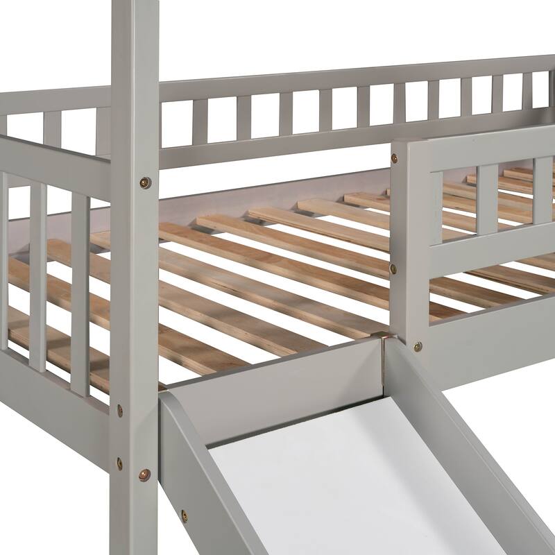 Twin Loft Bed with Two Drawers and Slide, House Bed with Slide