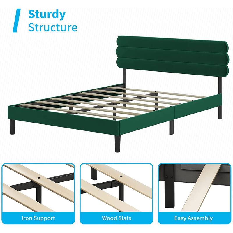 Mixoy Fabric Padded Bedroom Furniture,Upholstered Bed Frame with Velvet Tufted Headboard
