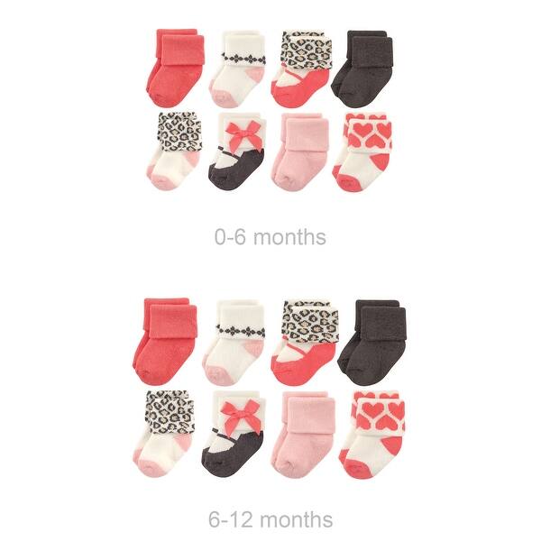 slide 1 of 1, Luvable Friends Infant Girl Grow with Me Cotton Terry Socks, Pink Leopard, 0-6 and 6-12 Months - Leopard 16-Pack Leopard 16-Pack - 0-6 and 6-12 Months