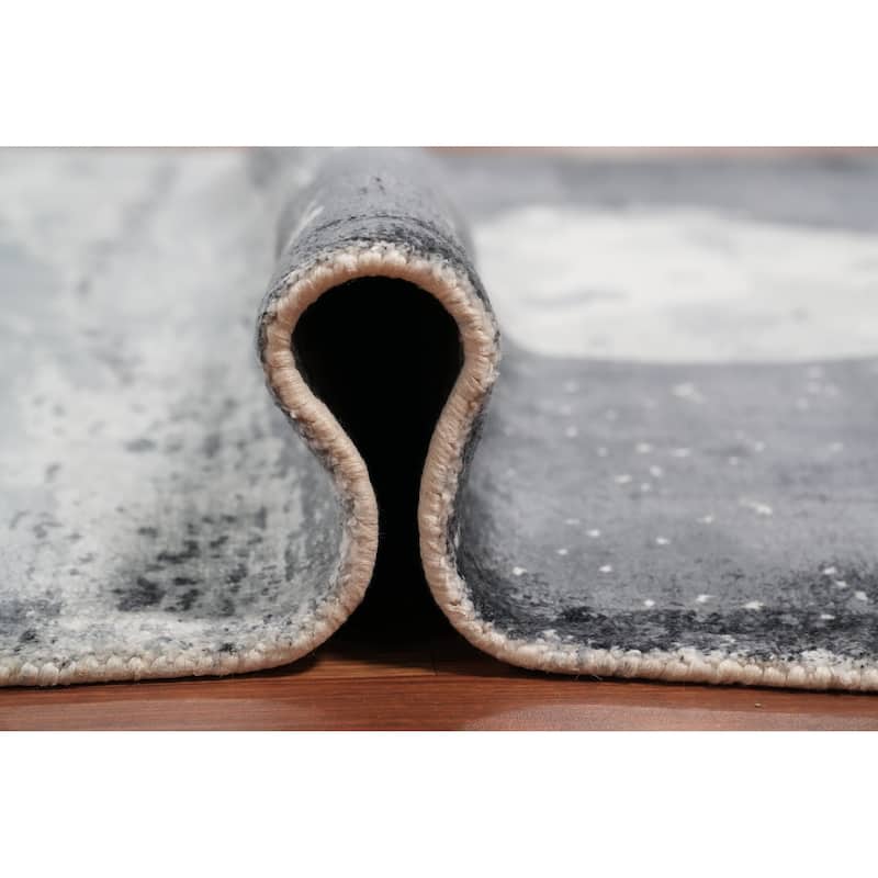 Hand Knotted Oriental Viscose Silk Carpet Modern Pictorial Greys & Charcoal Abstract Area Rug - 7' 5'' X 5' 7''