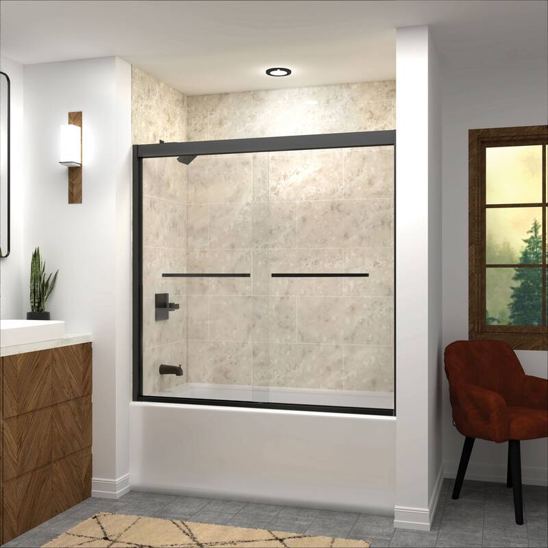 Frederick 59 in. W x 66 in. H Sliding Semi-Frameless Shower Door with Clear Glass - 57.75-59-in W x 66-in H