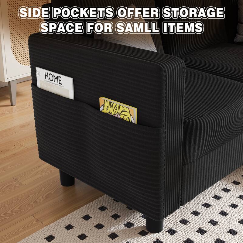 76'' Modern L-Shaped Sofa Couch with Movable Ottoman & Storage