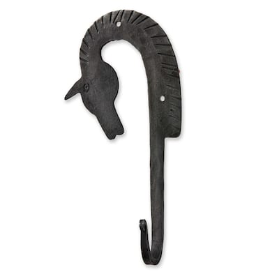 Forged Iron Horse Wall Hook Decorative Hook for Holiday and Everyday Use Black 2 in H x 8.25 in L x 4 in W