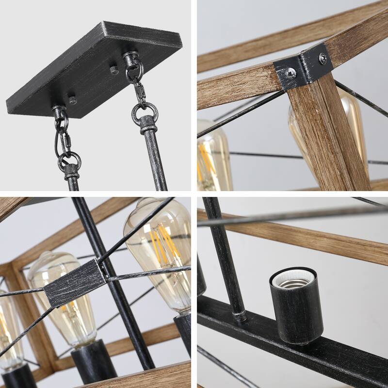 Farmhouse Black Rectangular Chandelier Island Lights for Kitchen Island Lighting - 5-Light