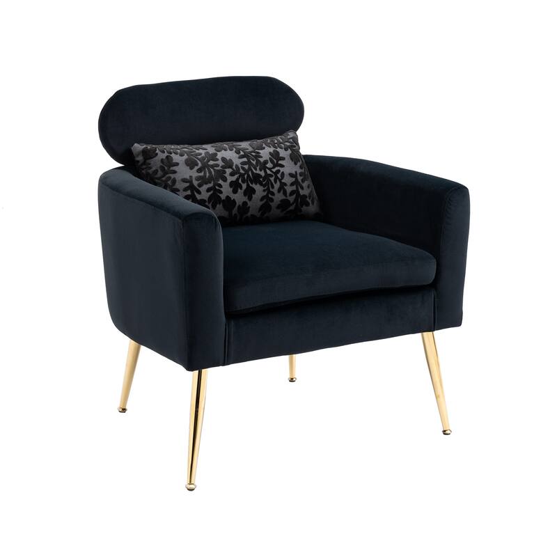 Velvet Upholstered Accent Chair With A Pillow