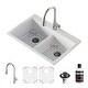 preview thumbnail 1 of 9, Karran 33" Top Mount Double Bowl 50/50 Quartz Kitchen Sink in White with Kitchen Faucet in Stainless Steel