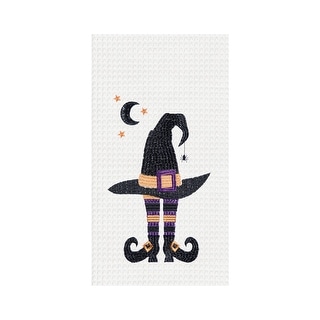 Witchy Hat with Waning Crescent Moon Halloween Embroidered Cotton Waffle Weave Dishtowel - Bed Bath & Beyond - 38296755
