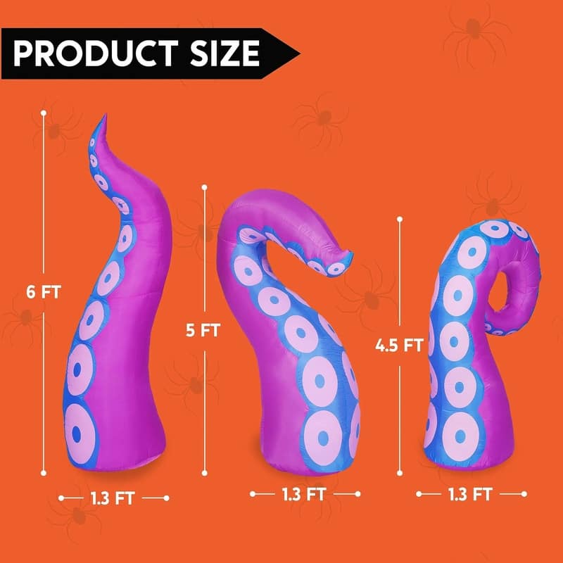 3 Pcs Halloween Inflatable Giant Octopus Tentacle - Multicolor