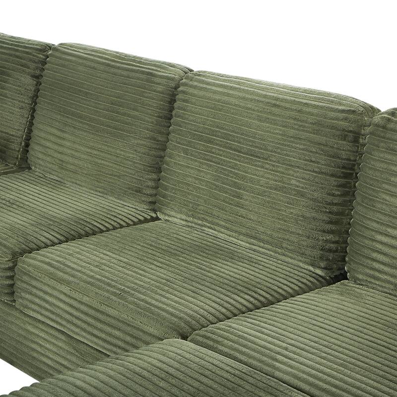 U Shaped Sectional Sofa with 1 Movable Ottoman, Corduroy Upholstered 6 Seater Sofa, Corner Sofa with Storage Pockets