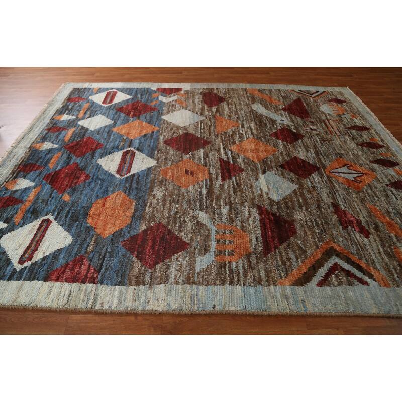 Tribal Geometric Moroccan Oriental Wool Area Rug Hand-knotted Carpet - 7'9" x 9'8"