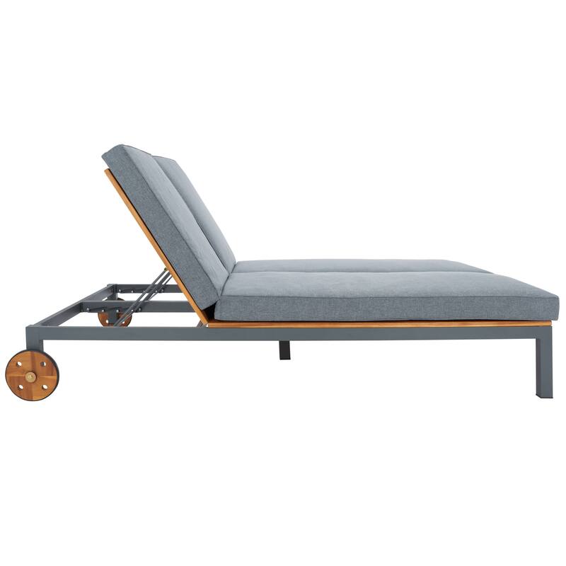 SAFAVIEH Outdoor Francka Adjustable Double Lounge Chair with Side Table - 83 In. W x 52 In. D x 15.8 In H - 83Wx52Dx16H