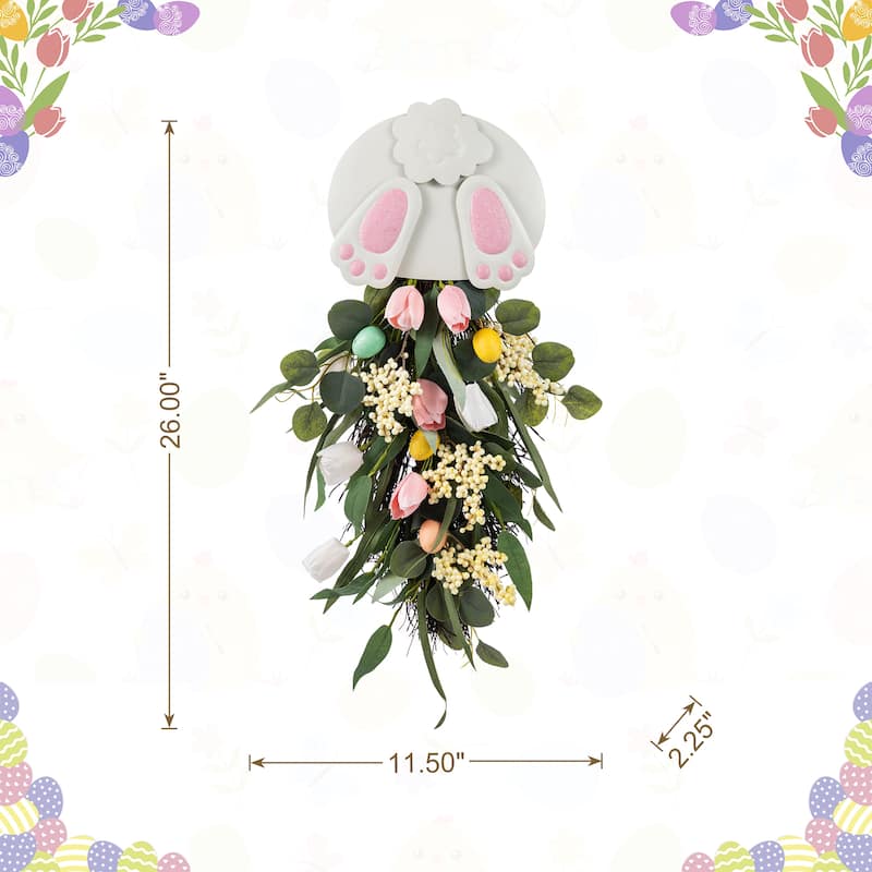 Glitzhome Easter Bunny Door Hanger with Eggs Tulip Teardrop Carrot Spring Wall Decor