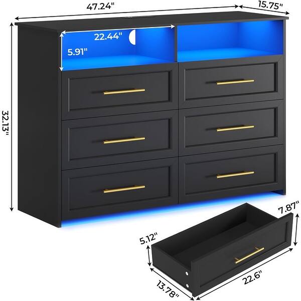 Dresser for Bedroom Storage Cabinet with Charging Station LED Light