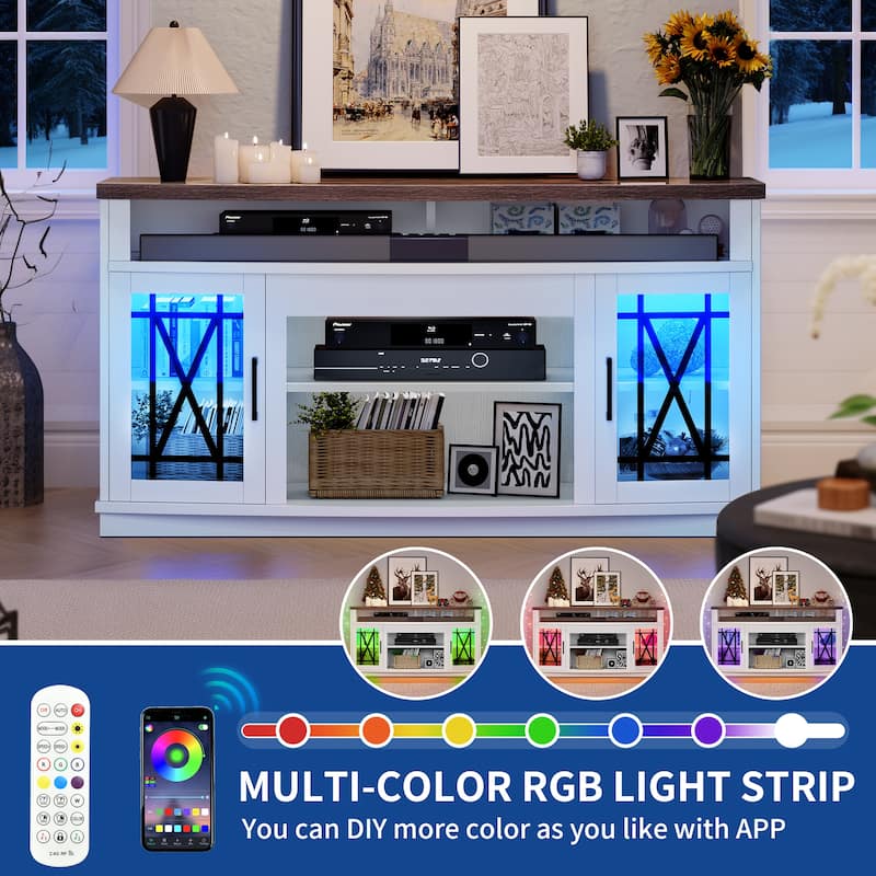 Moasis 59-inch Highboy 2-Door LED Lights TV Stand for TVs up to 70 Inches