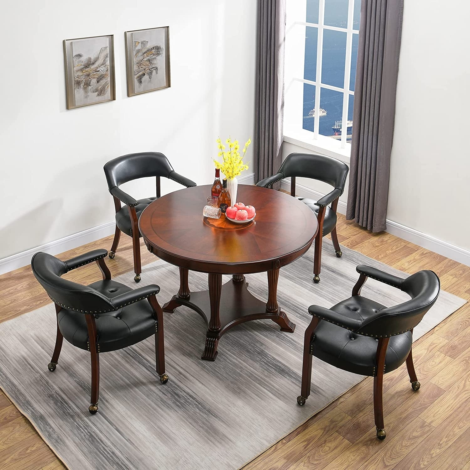 Solid Wood Frame Dining Chairs with Casters for Poker Tables-image