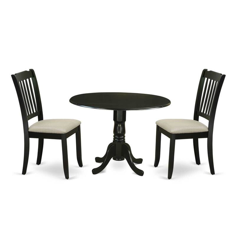 Round Dinette Set with Drop Leaf Table & 2 Linen Dining Chairs - Black Kitchen Set
