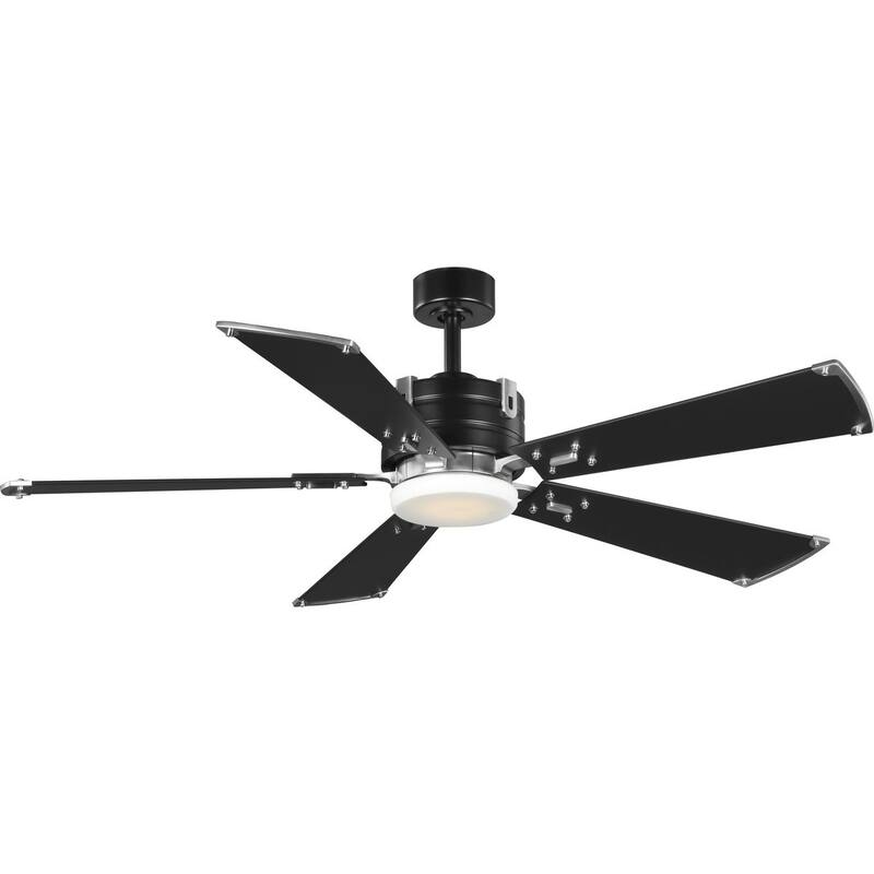 Glenfalls Collection 5-Blade Matte Black 56-Inch AC Motor LED Transitional Ceiling Fan - 56 in x 56 in x 14.87 in - 56 in x 56 in x 14.87 in - Push Button Switch