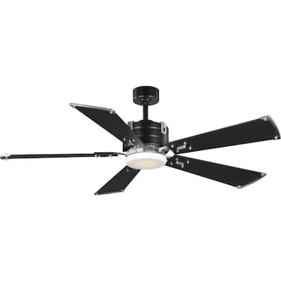 Glenfalls Collection 5-Blade Matte Black 56-Inch AC Motor LED Transitional Ceiling Fan - 56 in x 56 in x 14.87 in