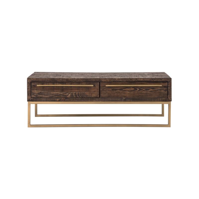 HomeRoots 47" Dark Brown And Gold Metal Coffee Table With Drawer - 46.5