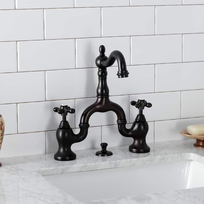 Kingston Brass English Country Bridge Bathroom Faucet with Brass Pop-Up