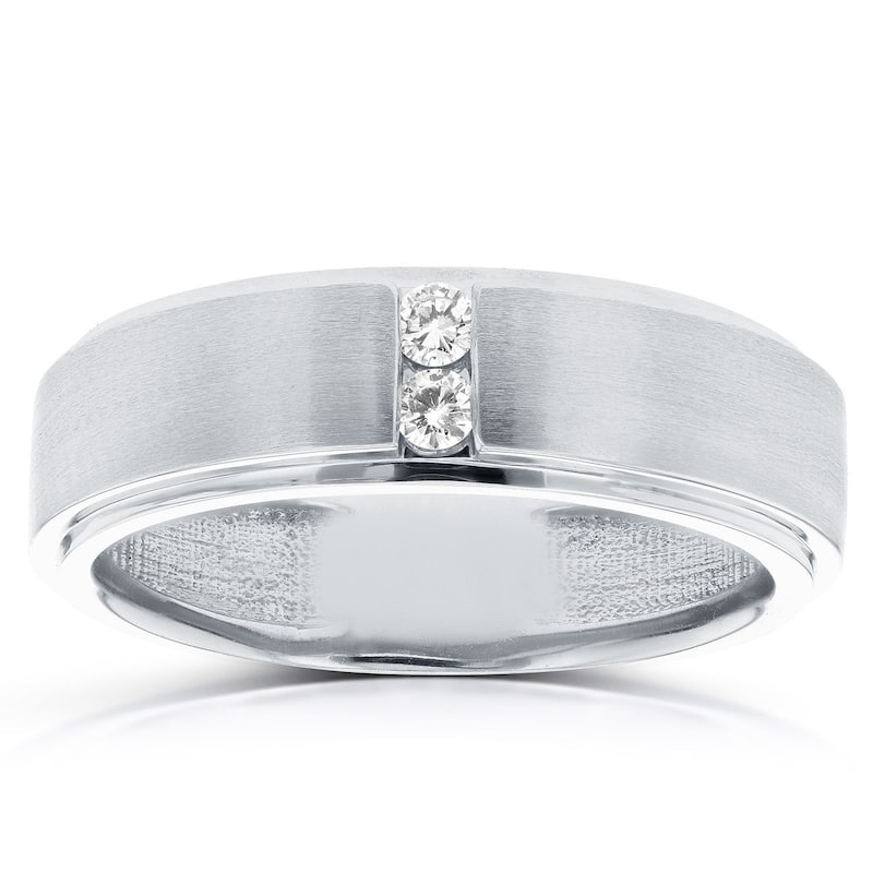 1/8 ct TDW Mens Brushed Diamond Wedding Ring White Gold