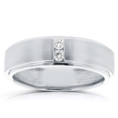 1/8 ct TDW Mens Brushed Diamond Wedding Ring White Gold