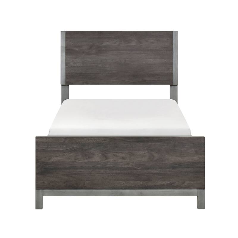 Modern Sleek Design Bedroom Furniture 1pc Beautiful Twin Size Bed Brownish Gray and Antique Silver Finish