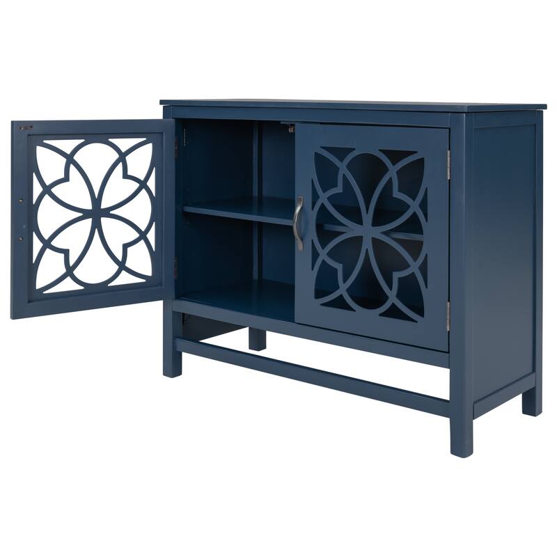 Wood Accent Buffet Sideboard Storage Cabinet with Doors and Adjustable Shelf
